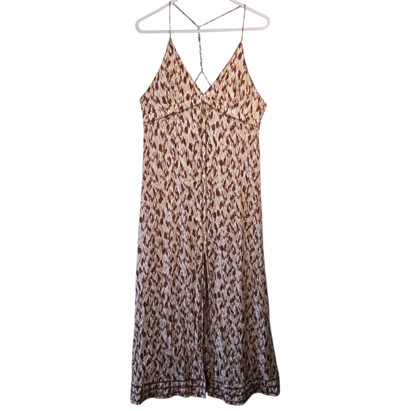 aerie Dresses & Skirts - NWT aerie Leopard Print Spaghetti Strap Maxi Dress Beaded Strap Front Slit SizeL